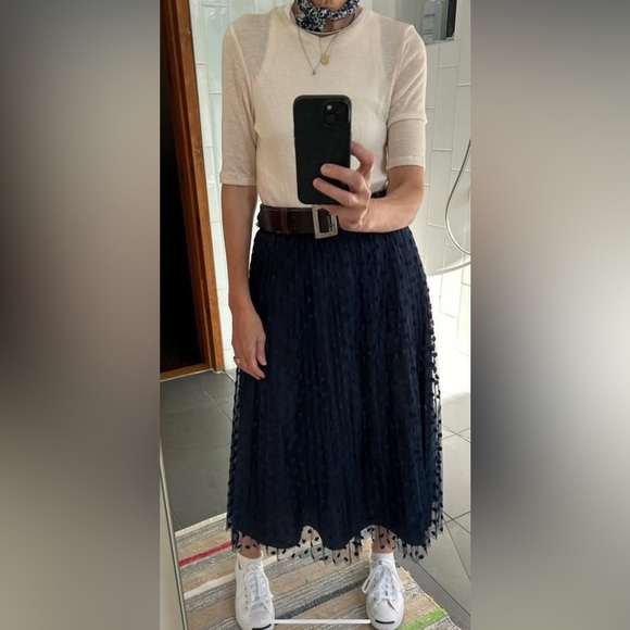 Kate Spade Navy Embroidered Tulle Pltd Midi Skirt - Picture 2 of 9